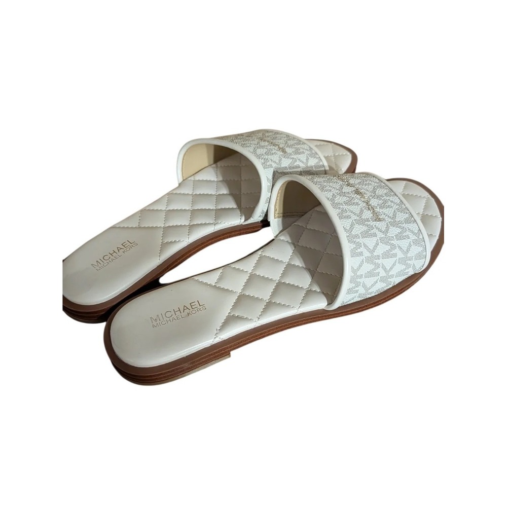 MICHAEL KORS Women's FELICIA FLAT SLIDES MK Signature Logo Print Vanilla 8.5 M - Picture 3 of 10